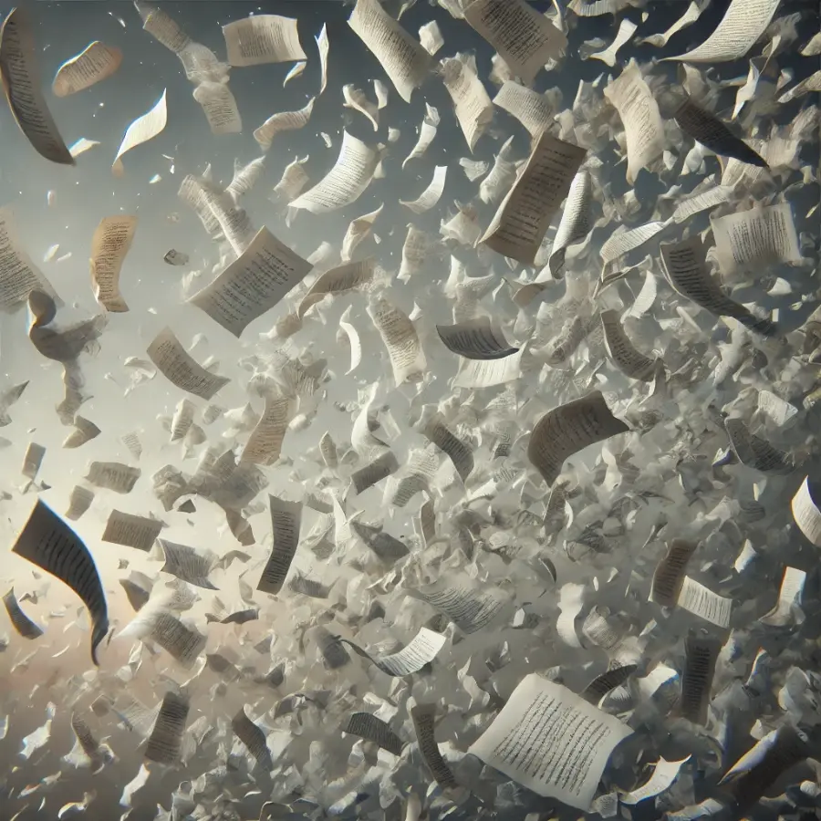 As scattered as torn paper