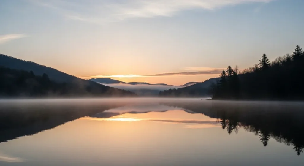 As peaceful as a still lake at dawn