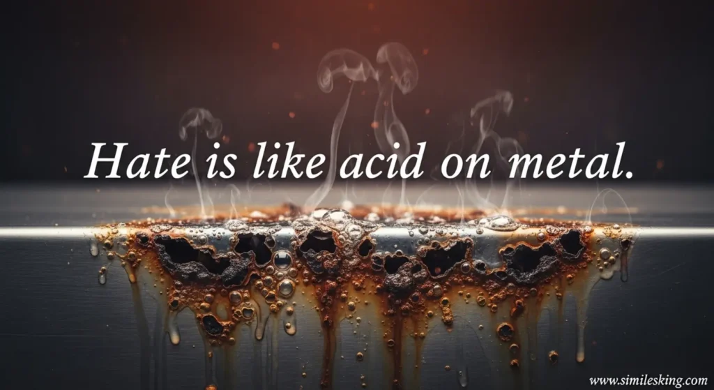 As hate as acid on metal