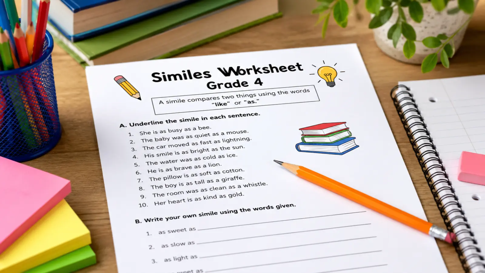Similes Worksheet for Grade 4