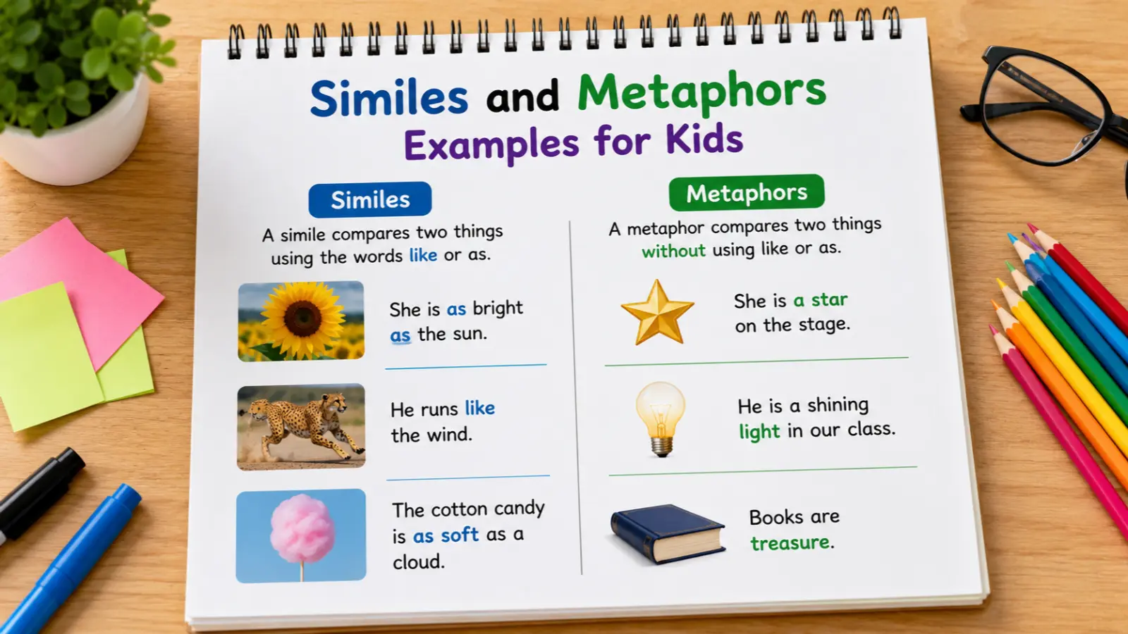 similes and metaphors examples for kids