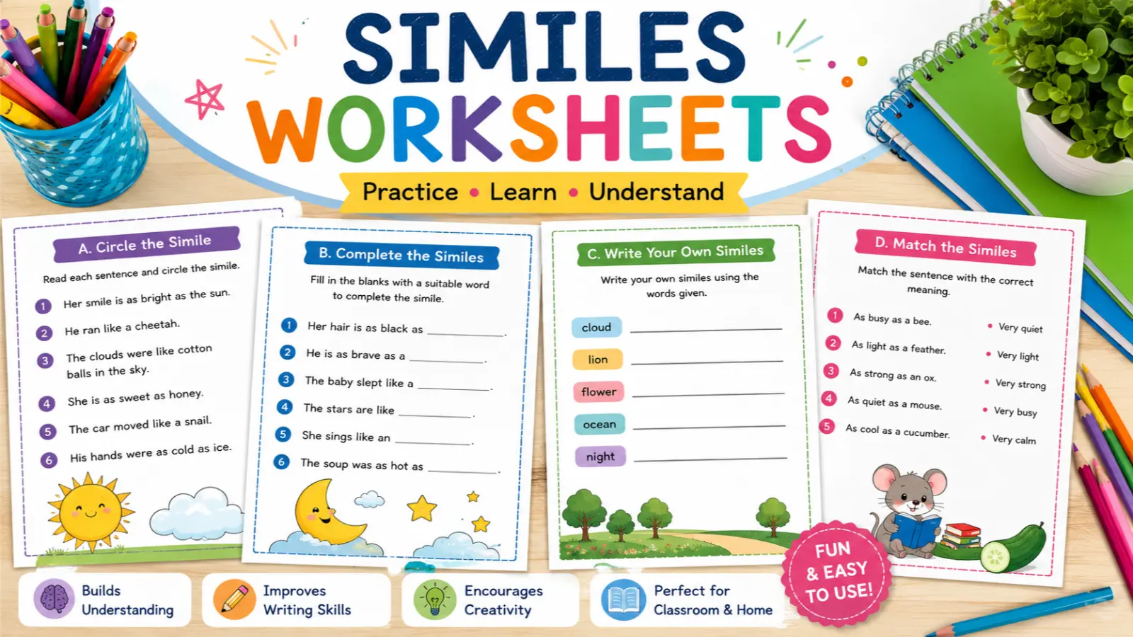 similes worksheets