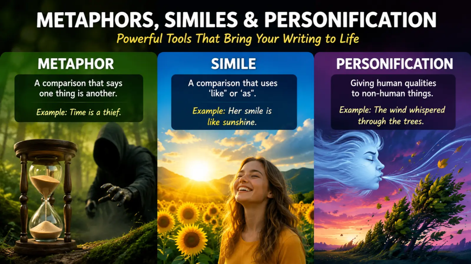 metaphors similes personification