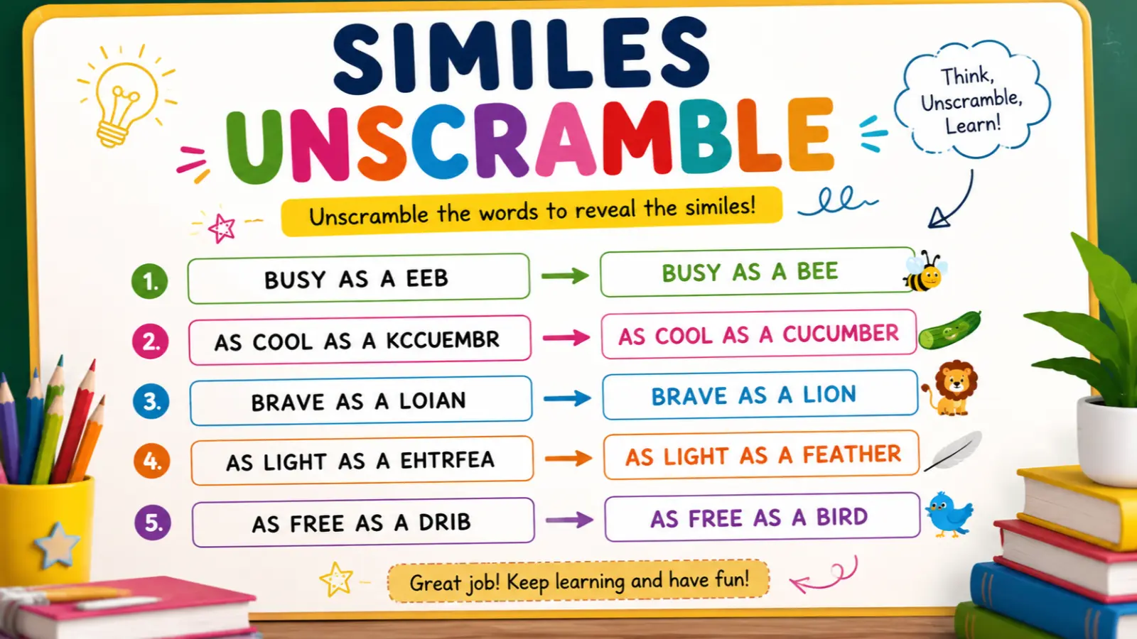 similes unscramble