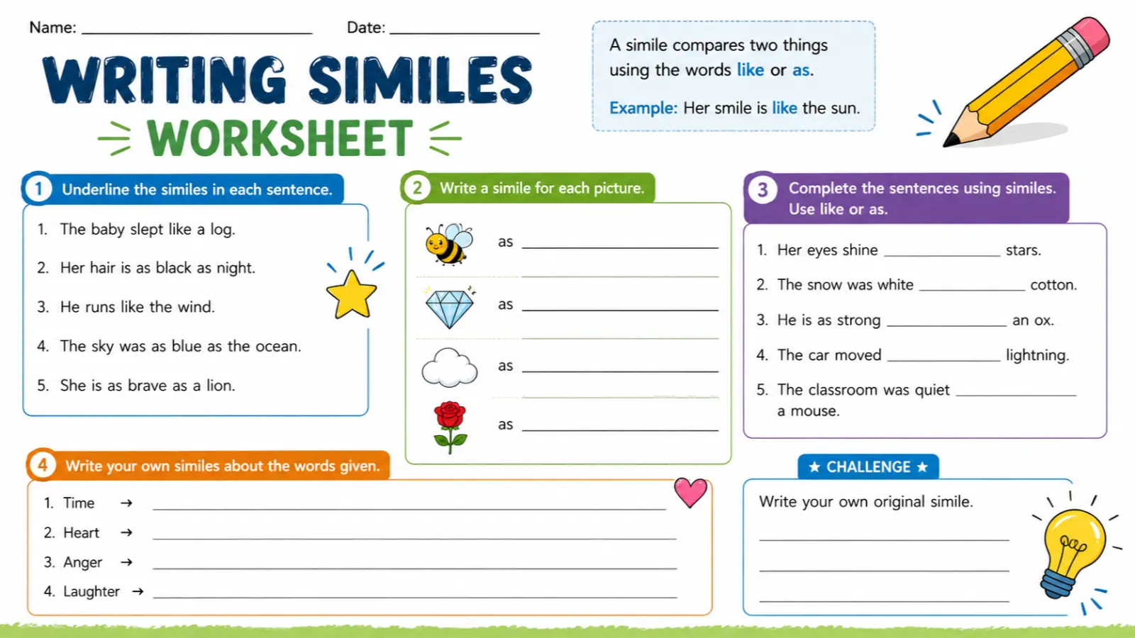 writing similes worksheet